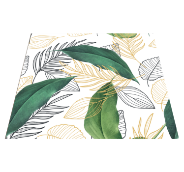 Green and gold leaves art kitchen vinyl rug - TenStickers