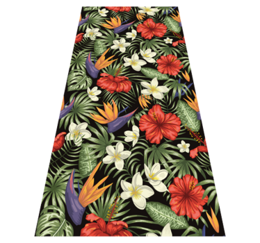 Floral vinyl rug with tropical jungle plant design - TenStickers