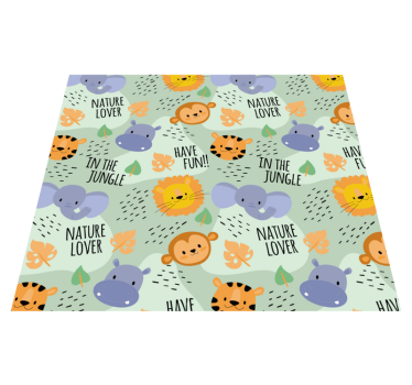 Kids vinyl rug featuring green jungle animals - TenStickers
