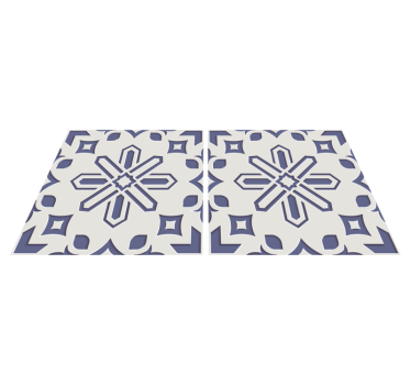 Cute blue and white tile pattern kitchen vinyl rug - TenStickers