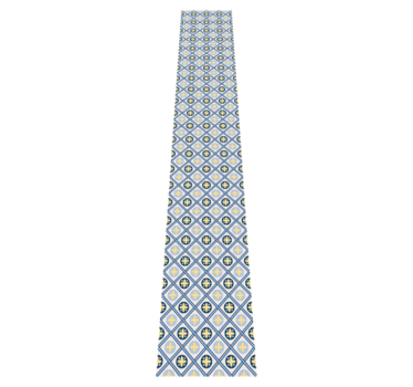 Kitchen vinyl rug in baby blue and yellow tile - TenStickers