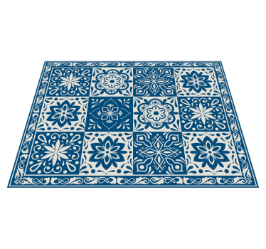 Floral blue tiles vinyl kitchen mat - TenStickers