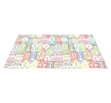 Hand-drawn houses pattern kitchen vinyl rug - TenStickers
