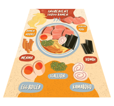 Ramen ingredients display kitchen vinyl rug - TenStickers