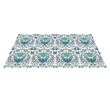Blue folk art pattern with birds flower rug - TenStickers