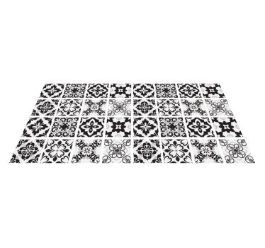 Black and white hydraulic tile kitchen vinyl rug - TenStickers