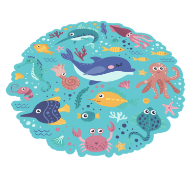 Fish illustrations bedroom kids vinyl rug - TenStickers
