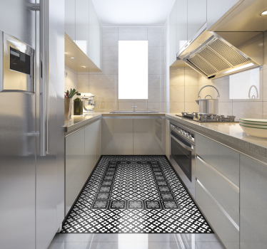 Black and white tiles vinyl kitchen mat - TenStickers