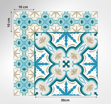 Retro blue and beige tiles kitchen vinyl rug - TenStickers
