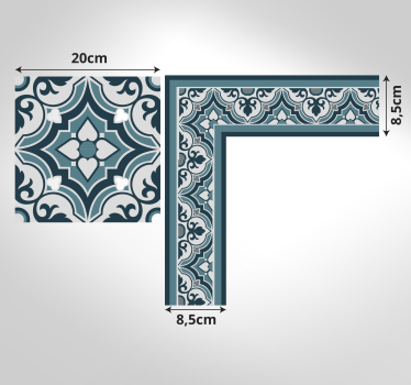 Elegant Blue Motif tile vinyl rug - TenStickers