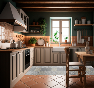 Moroccan style tile effect vinyl kitchen mat - TenStickers