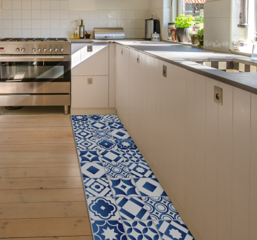 Elegant blue tiles vinyl kitchen mat - TenStickers
