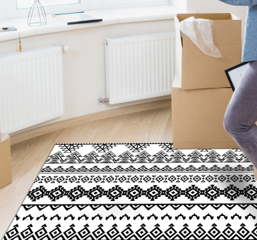Geometric black and white ethnic print vinyl hallway runner - TenStickers