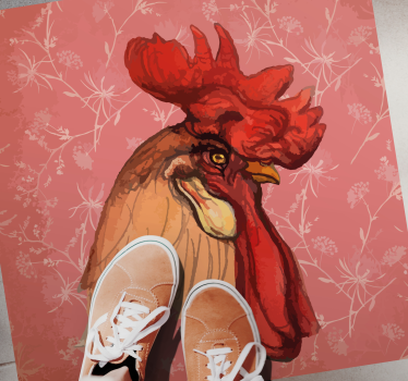 Animal print vinyl rug rooster floral design - TenStickers
