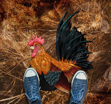 Animal print vinyl rug with colorful rooster design - TenStickers