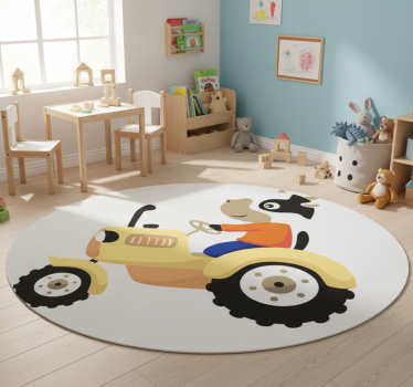 Animal vinyl rug cow on tractor design - TenStickers