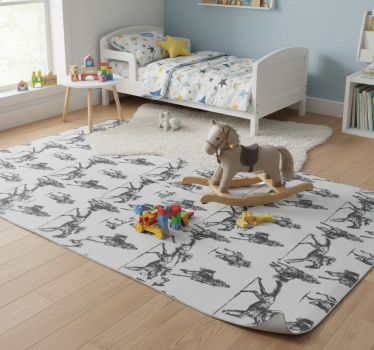 Animal vinyl rug featuring gray horses in various poses - TenStickers