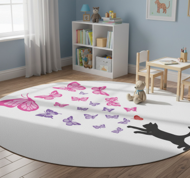 Animal vinyl rug playful cat butterflies - TenStickers