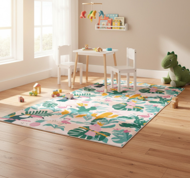 Green birds on pink background animal vinyl rug - TenStickers