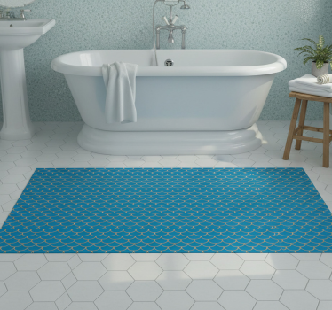 Bathroom vinyl rug with blue fish scales pattern - TenStickers