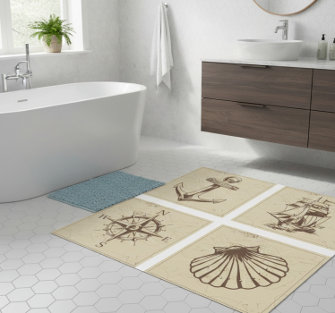 Bathroom vinyl rug with sea-themed tiles - TenStickers