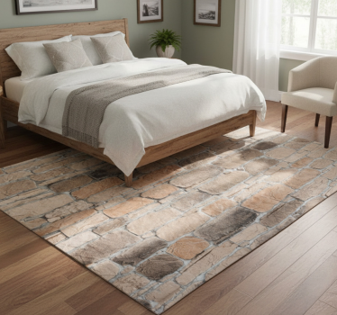 Bedroom vinyl rug light brown stone brick rustic pattern - TenStickers