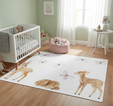 Bedroom vinyl rug little deer with butterflies - TenStickers