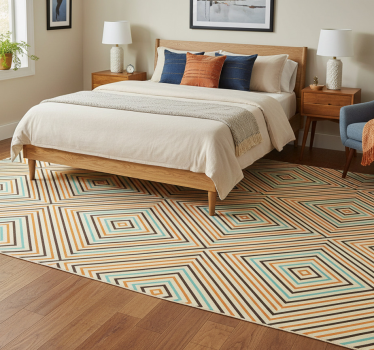 Bedroom vinyl rug vintage orange and blue design - TenStickers