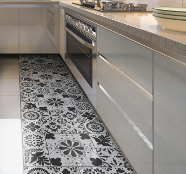 Black and cream tiles vinyl kitchen mat - TenStickers