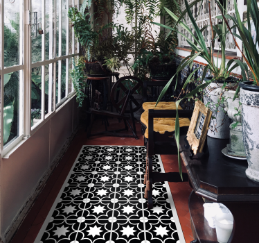 Black and white hidraulic tiles tile mat - TenStickers