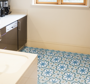 Retro blue and beige tiles kitchen vinyl rug - TenStickers