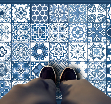 Blue and white mosaic pattern tile mat - TenStickers