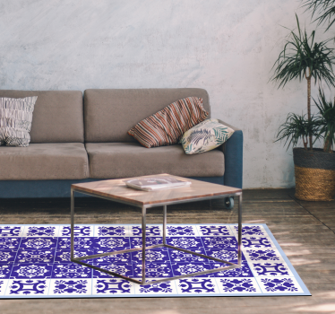 Blue Ceramic Pattern bathroom vinyl rug - TenStickers
