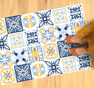 Blue Yellow Tiles mosaic vinyl rug - TenStickers