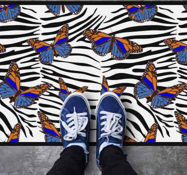 Butterflies on Zebra animal print vinyl rug - TenStickers