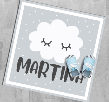 Gray cloud with name nursery vinyl rug - TenStickers