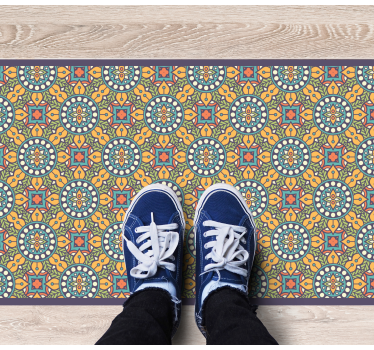 Colorful yellow composition mosaic vinyl rug - TenStickers