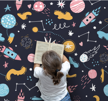 Cosmic space adventure playroom kids vinyl rug - TenStickers