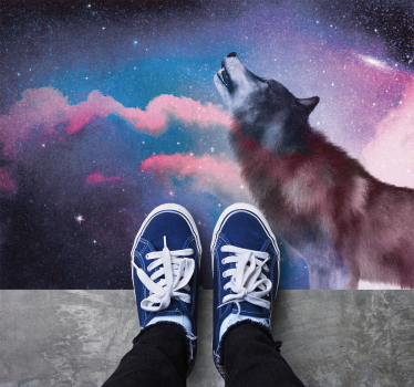 Cosmic wolf howl animal vinyl rug - TenStickers