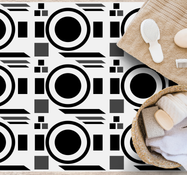 Crisp Black Circles geometric vinyl rug - TenStickers