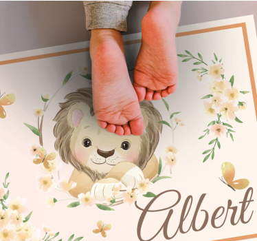 Baby lion with name kids vinyl rug - TenStickers