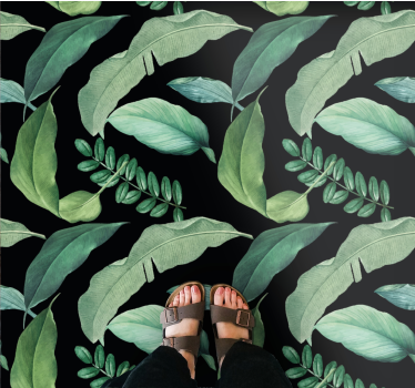 Dark gray forest leaves in the night flower rug - TenStickers