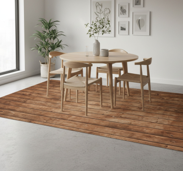 Dining room vinyl rug dark wood planks design - TenStickers