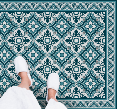 Elegant Blue Motif tile vinyl rug - TenStickers