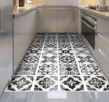 Elegant Monochrome kitchen vinyl rug - TenStickers