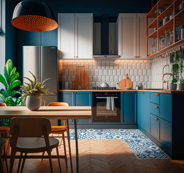 Elegant blue tiles vinyl kitchen mat - TenStickers