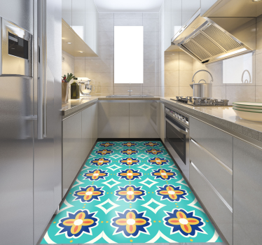 Floral Mosaic Pattern tile vinyl rug - TenStickers