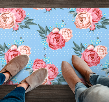 Floral Polka Dot Pattern blue rug - TenStickers