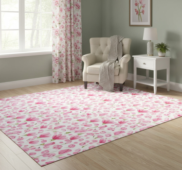 Floral vinyl rug with pink watercolor flowers - TenStickers
