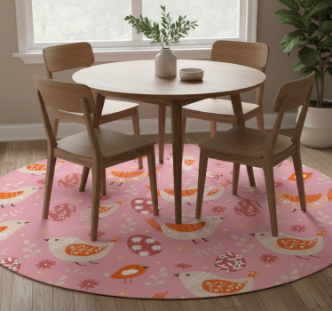 Floral vinyl rug in pink folk art with birds - TenStickers